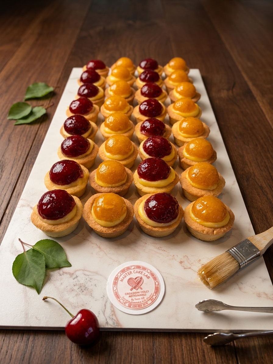 Tartellette alla crema al lime e gelè ai frutti di bosco e mango